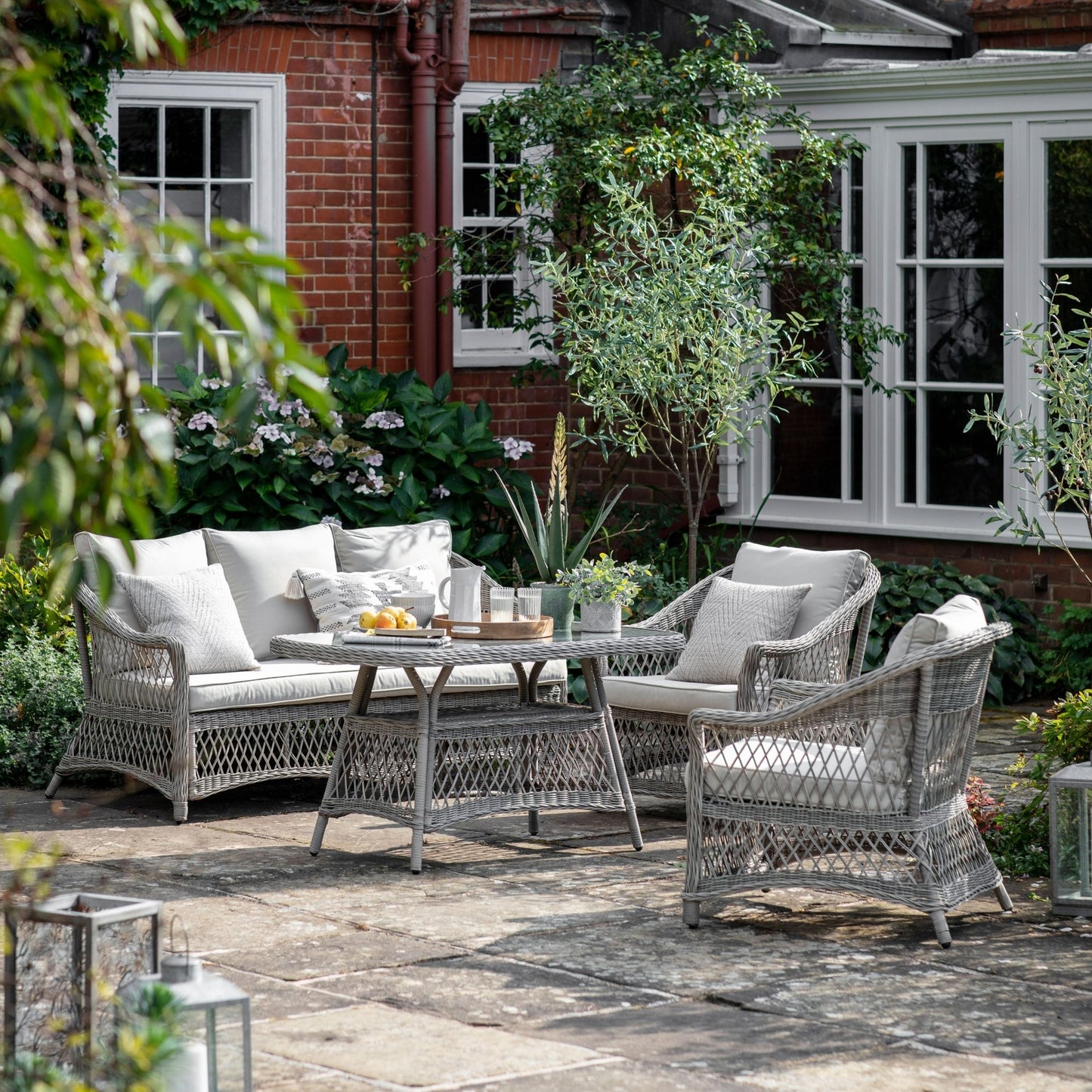Menton Country Sofa Dining Set - Stone - hdesign - Outdoor Dining Sets