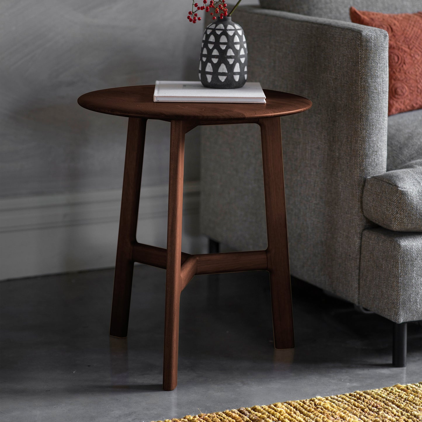 Madrid Round Side Table - Walnut