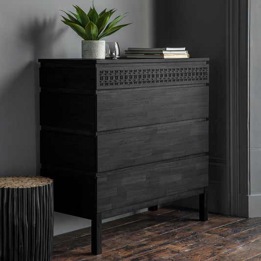 Boho 4 Drawer Chest - Black - hdesign - Chest of Drawers