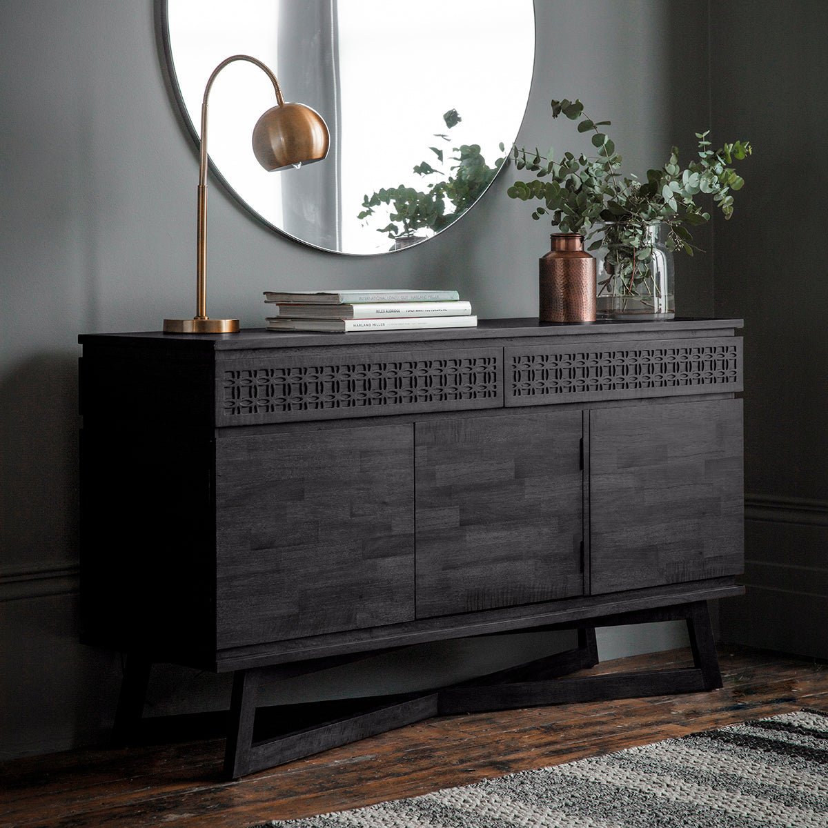 Boho Boutique 3 Drawer Sideboard - Black - hdesign - Sideboards