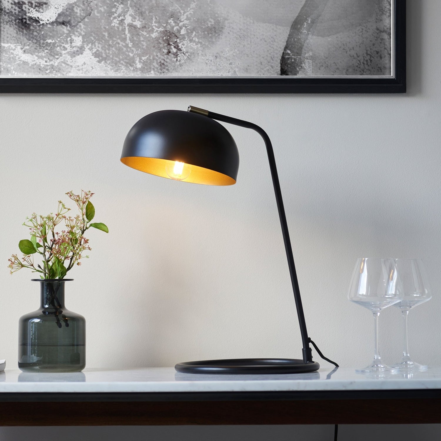 Brair 1 Table Lamp Matt Black & Antique Brass - hdesign - Table Lamps
