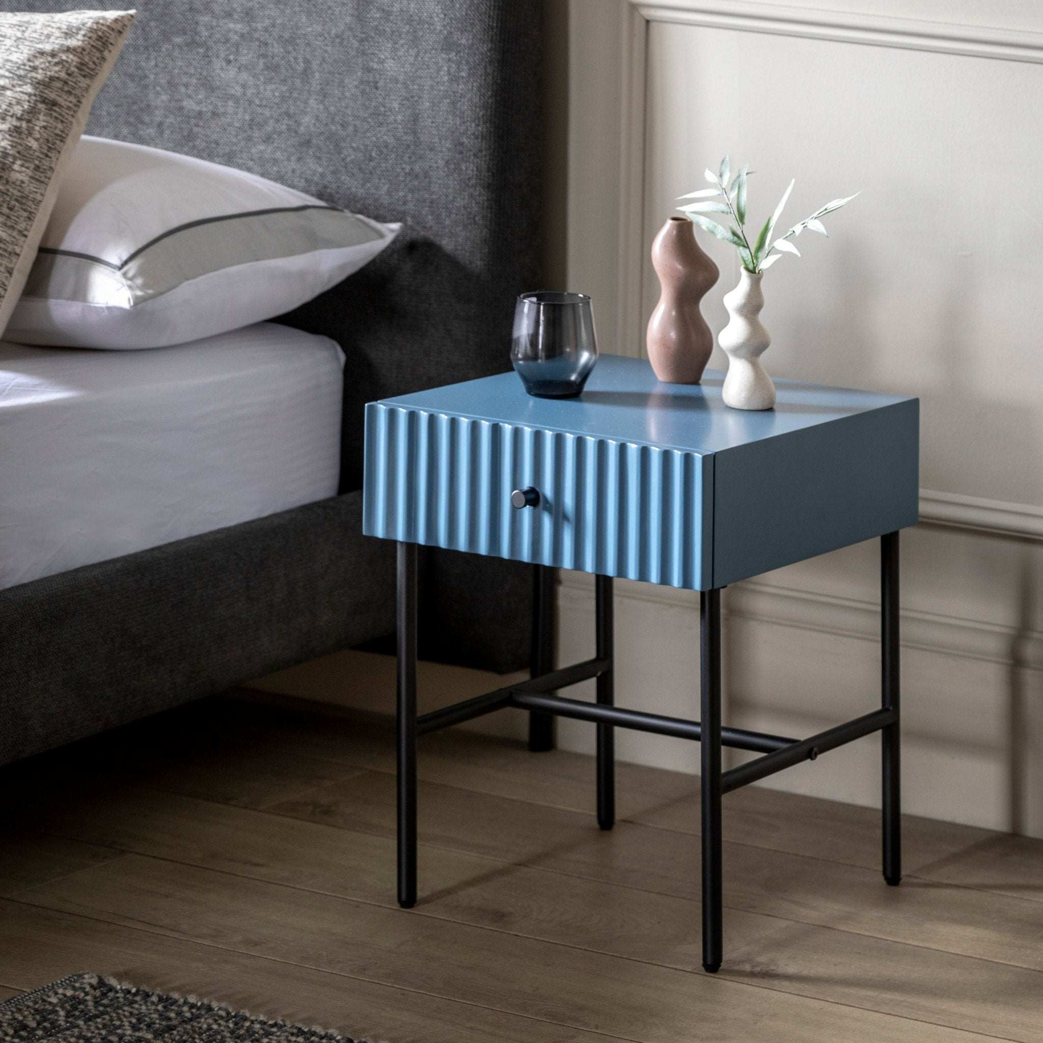 Buckhurst 1 Drawer Bedside - Blue - hdesign - Bedside Tables