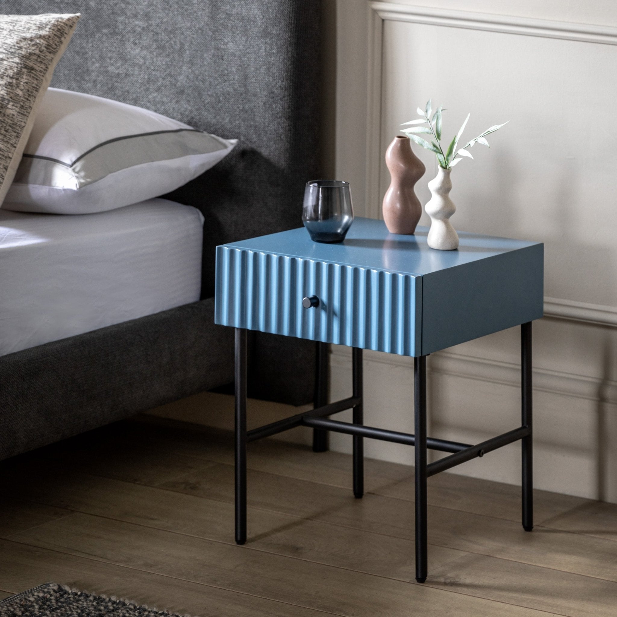 Buckhurst 1 Drawer Bedside - Blue - hdesign - Bedside Tables