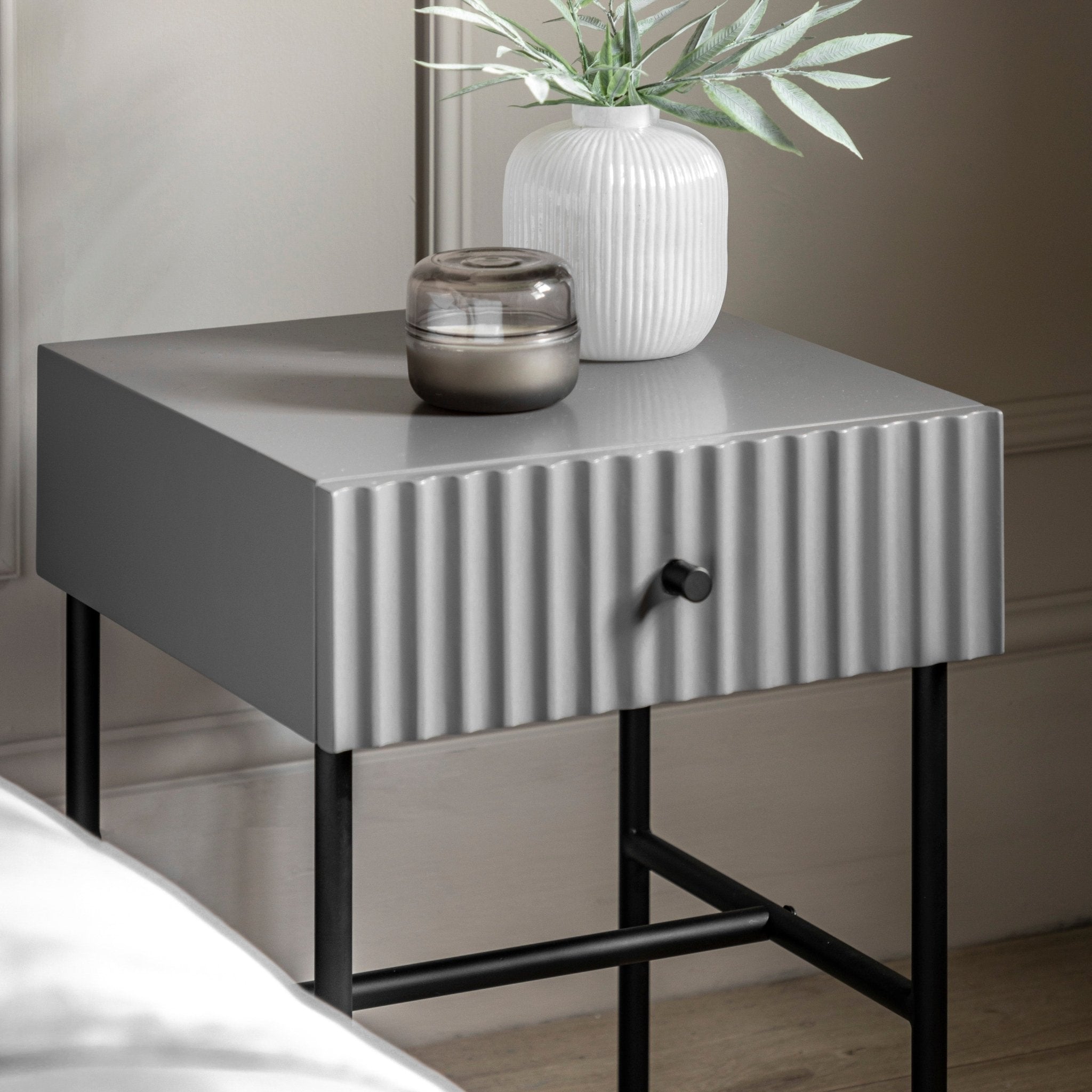 Buckhurst 1 Drawer Bedside - Grey - hdesign - Bedside Tables