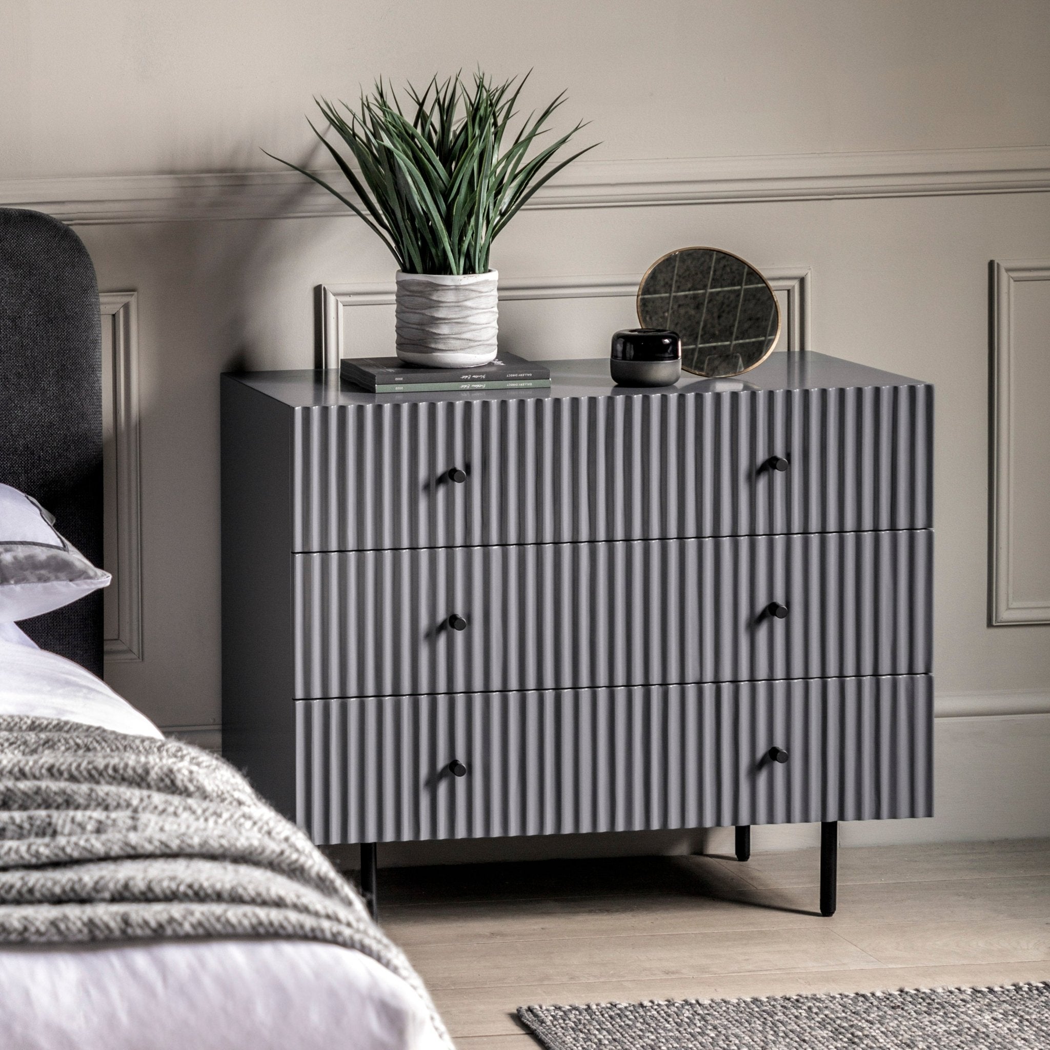Buckhurst 3 Drawer Chest - Grey - hdesign - Chest of Drawers