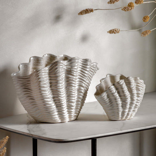 Clam Vase - Reactive White - Large - hdesign - Vases