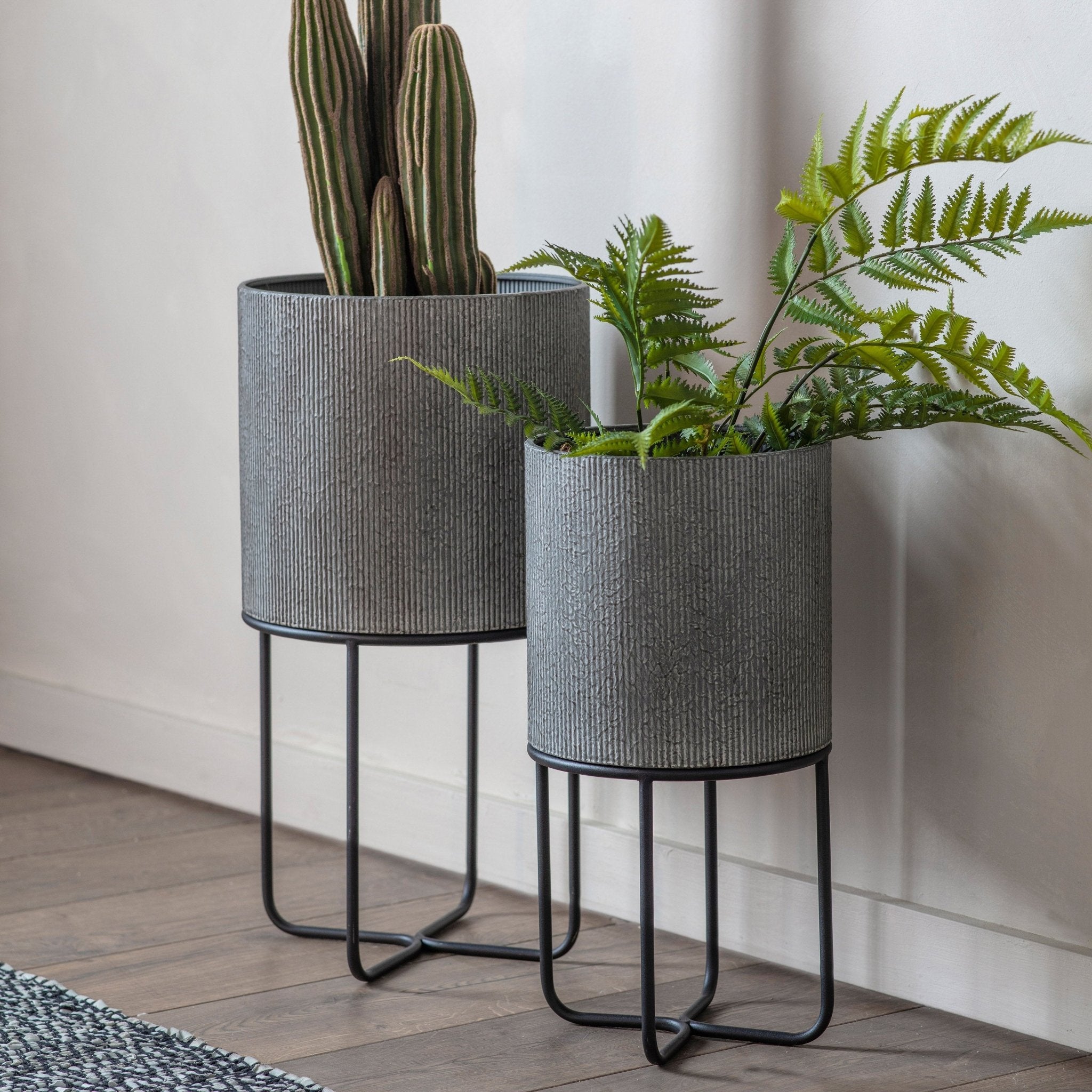 Eda Metal Planter - Set of 2 - Grey - hdesign - Planters