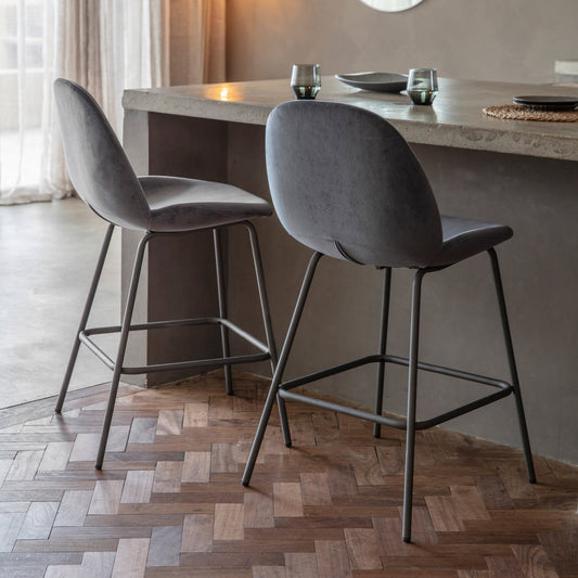 Flanagan Stool - Dark Grey Velvet (2pk) - hdesign - Stools