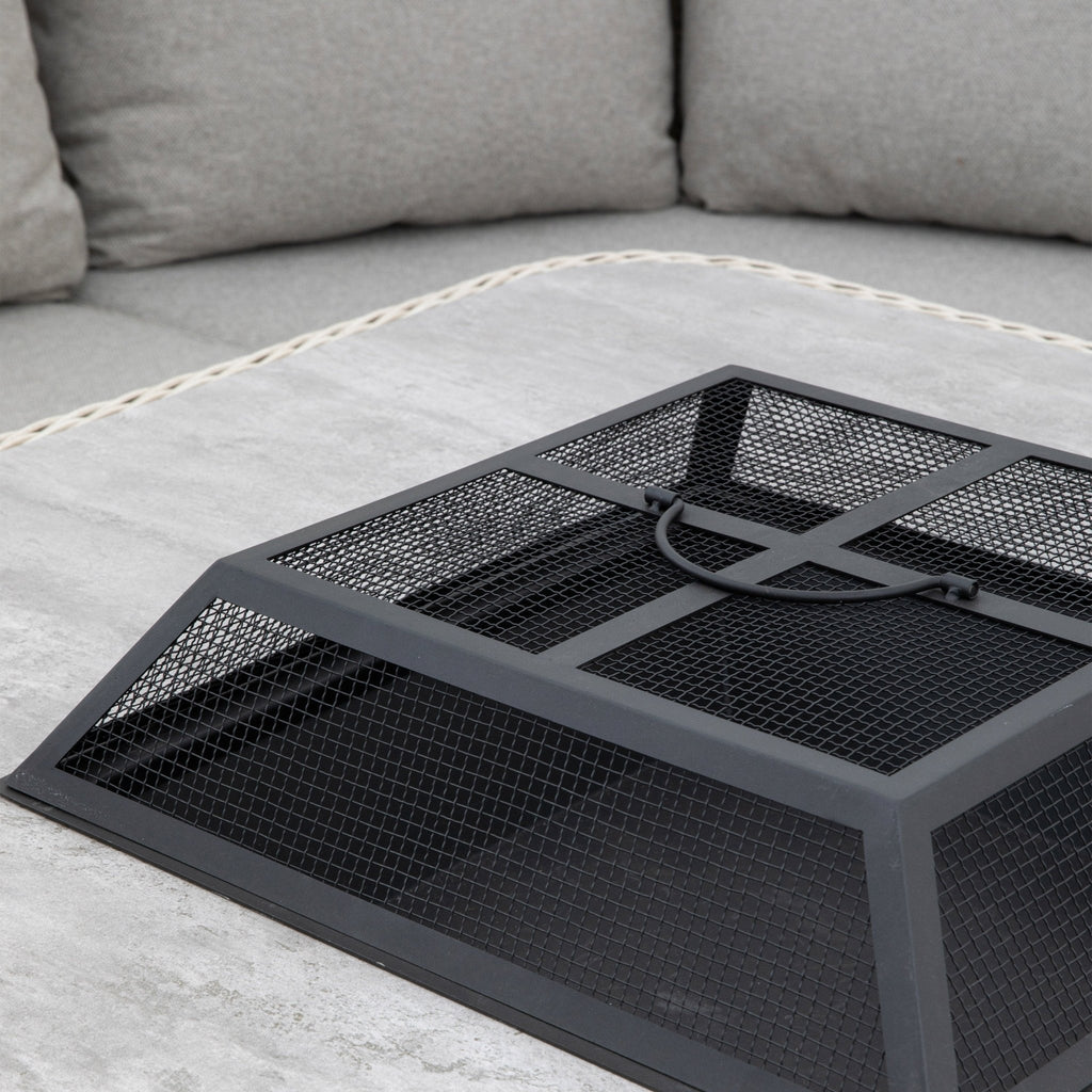 Holton Corner Square Dining Set with Fire Pit - hdesign - Outdoor Lounge Sets