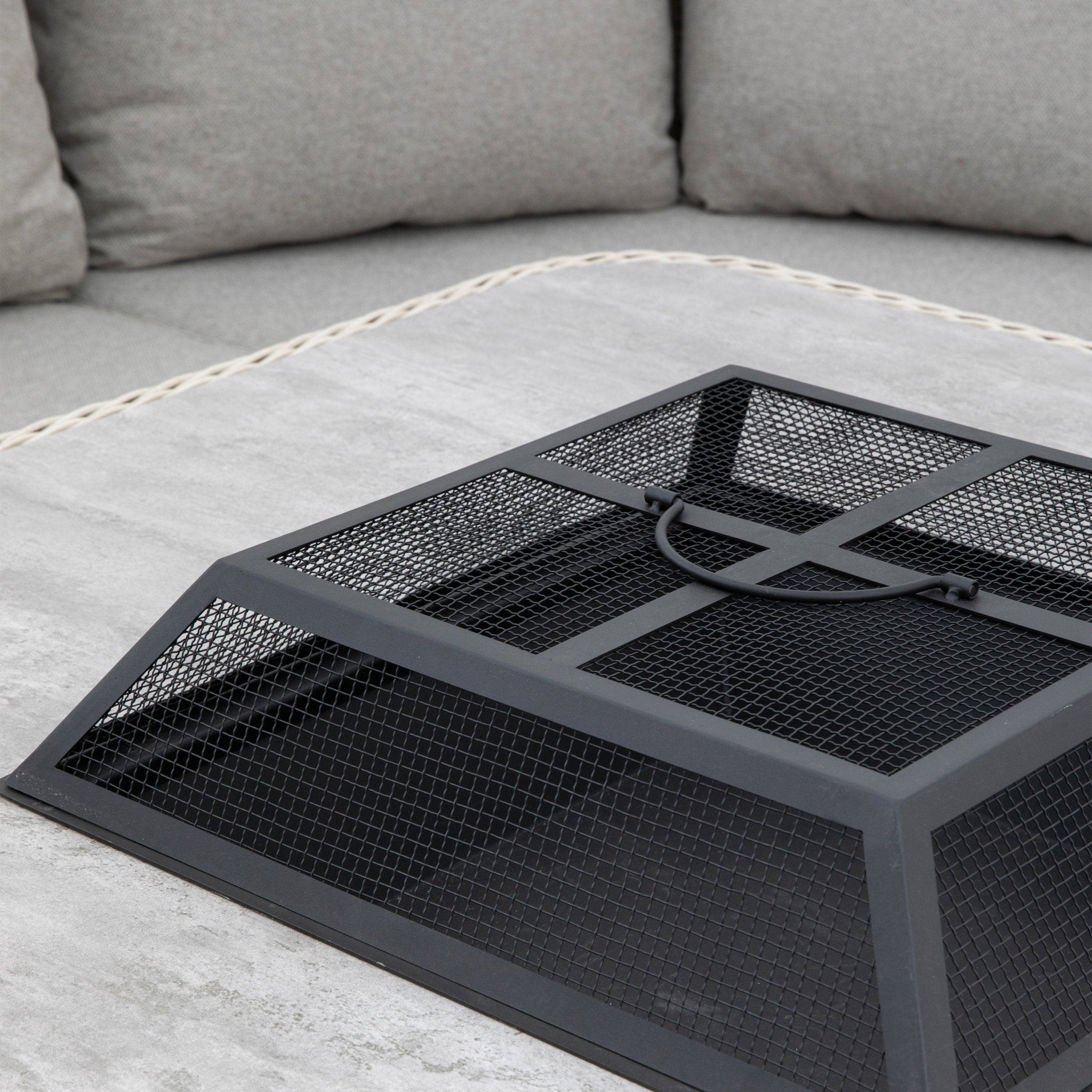 Holton Corner Square Dining Set with Fire Pit - hdesign - Outdoor Lounge Sets