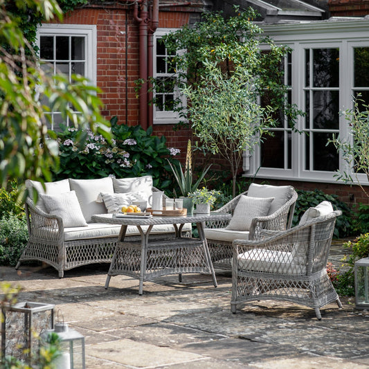 Menton Country Sofa Dining Set - Stone - hdesign - Outdoor Dining Sets