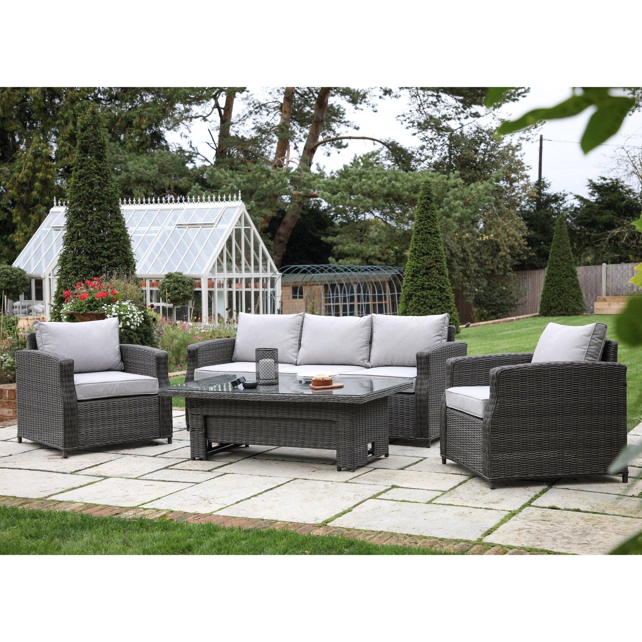 Sovera 3 Seater Dining Set - Rising Table - Grey - hdesign - Outdoor Dining Sets