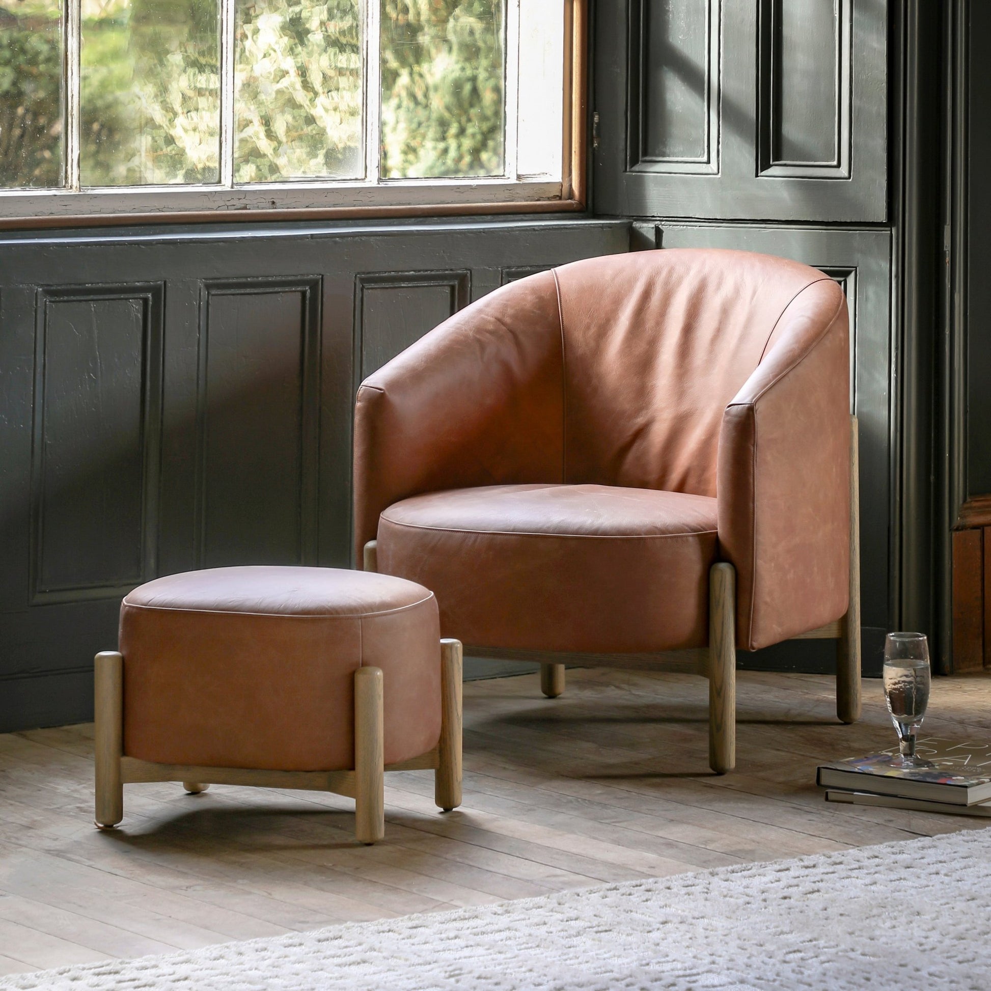 Tindon Footstool - Vintage Brown Leather - hdesign - Footstools