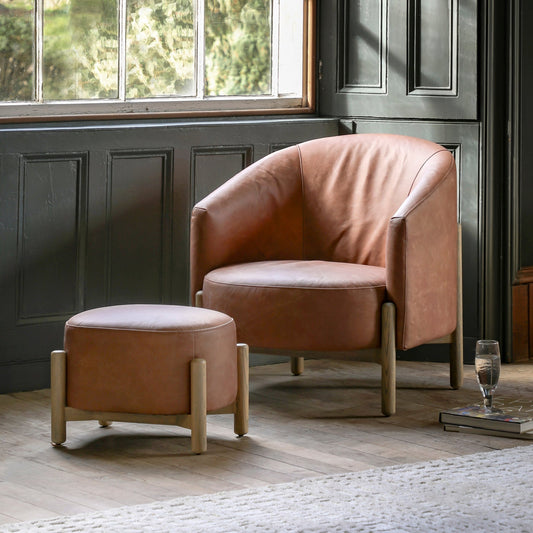Tindon Footstool - Vintage Brown Leather - hdesign - Footstools