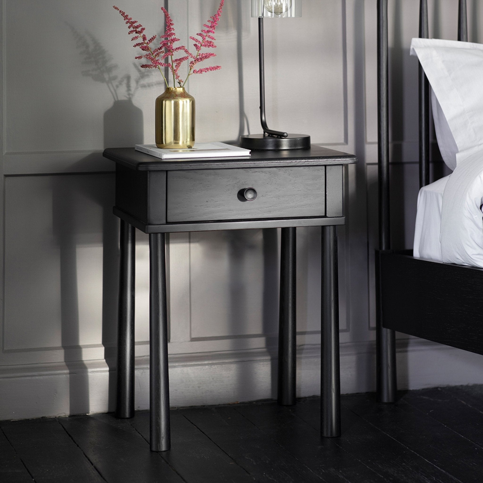 Wycombe 1 Drawer Bedside - Black - hdesign - Bedside Tables