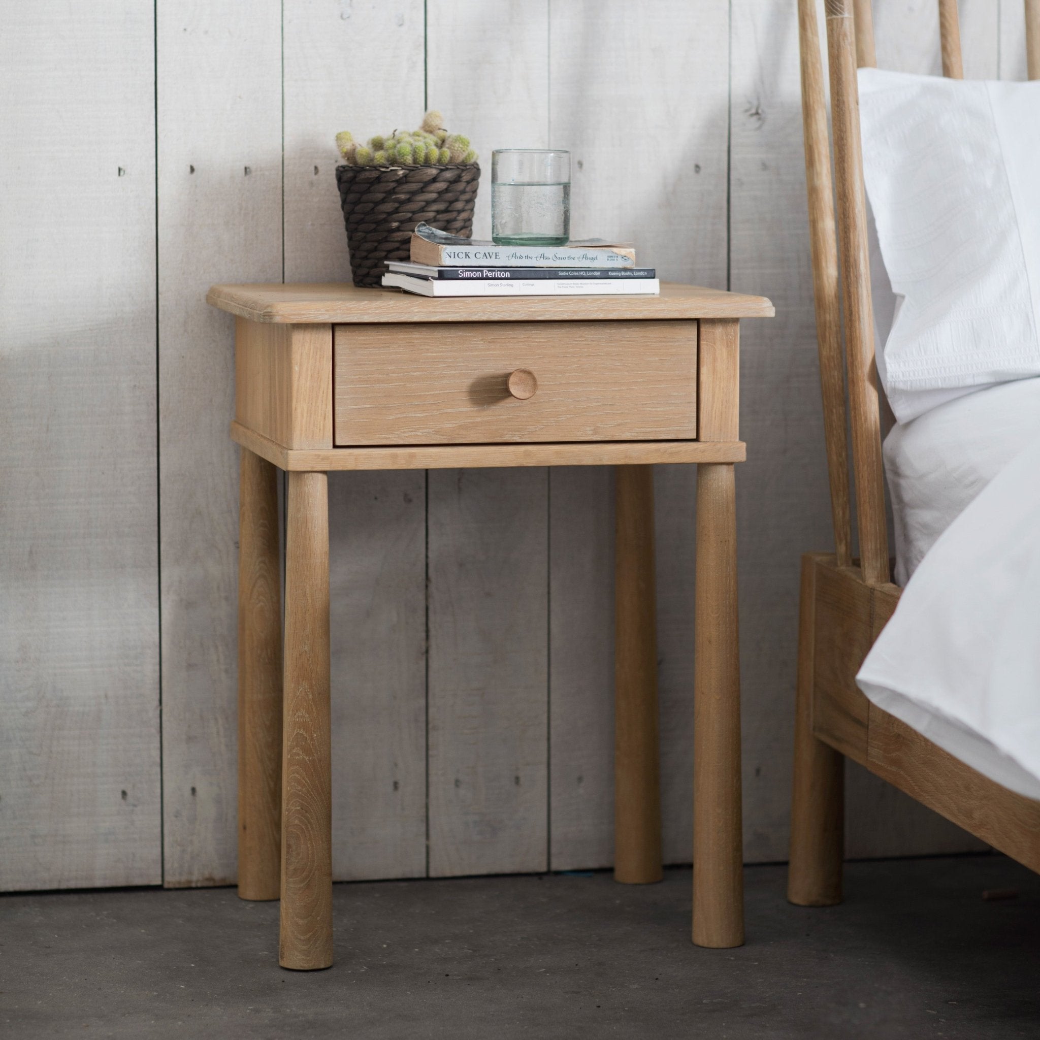 Wycombe 1 Drawer Bedside - Oak - hdesign - Bedside Tables