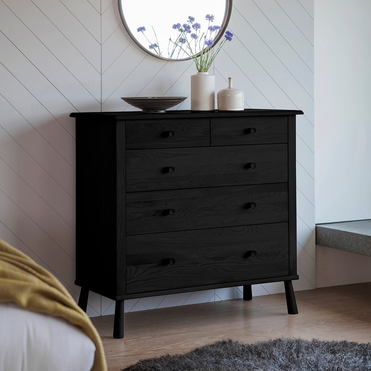 Wycombe 5 Drawer Chest - Black - hdesign - Chest of Drawers