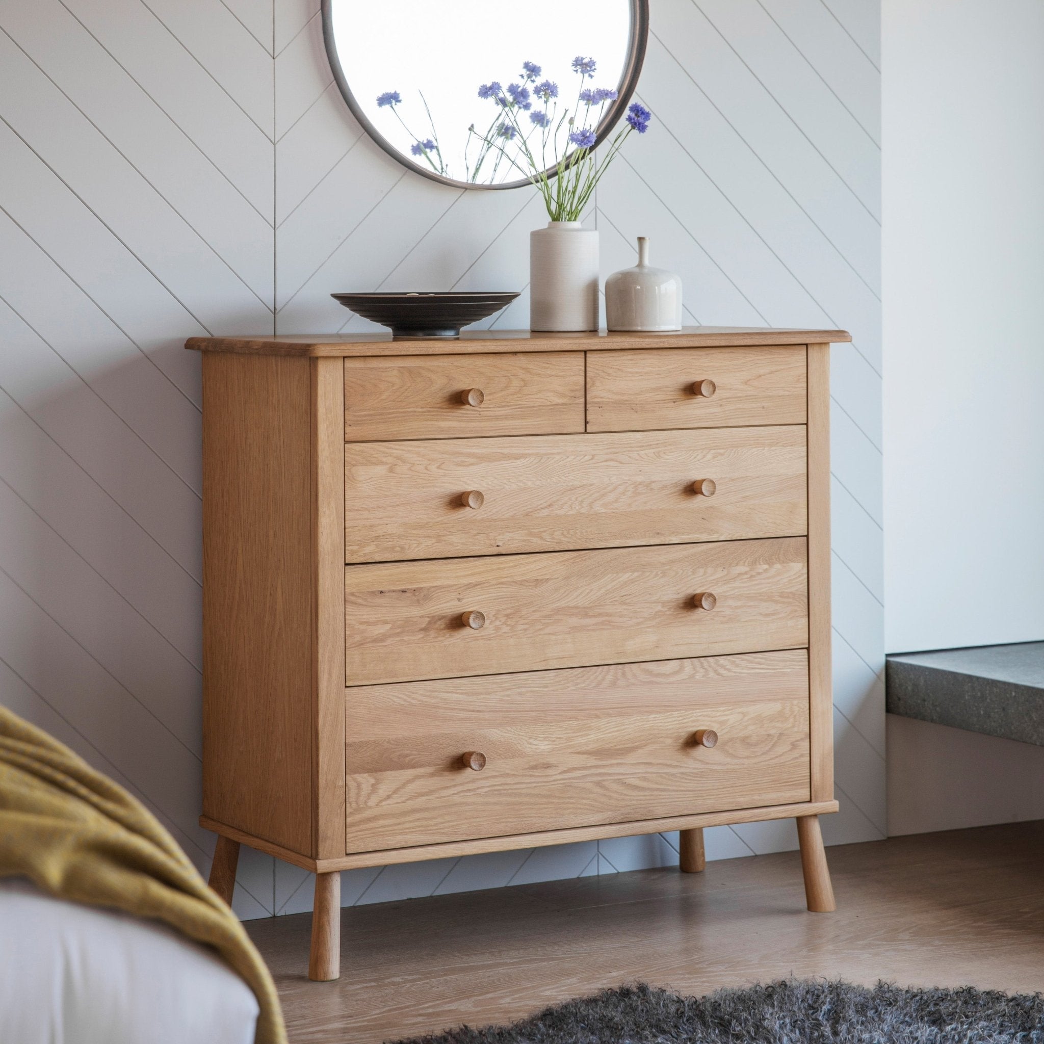 Wycombe 5 Drawer Chest - Oak - hdesign - Chest of Drawers